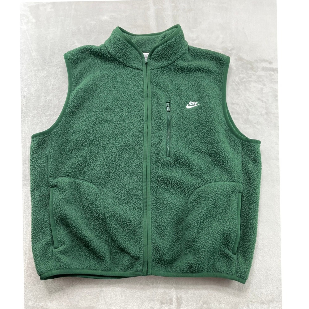 Nike Sportwear Winterized Club Vest Men XL Green Full Zip Fleece Sweater Jacket